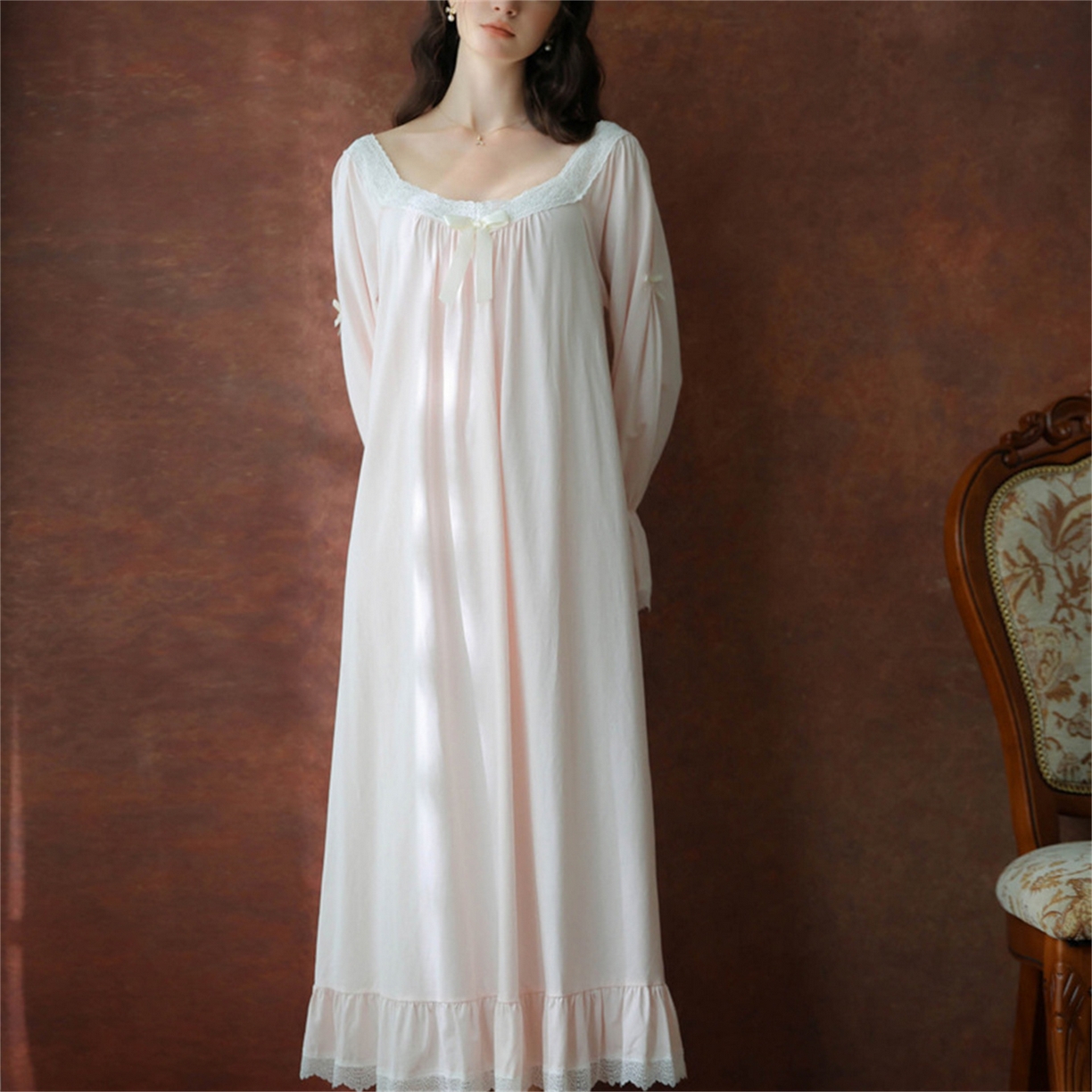 91家纺网 家纺一手货源 找家纺 洛兰沙家居馆 2026新款睡裙春秋季新款长袖长裙批发跨境甜美宫廷公主法式少女宽松睡衣 花色5