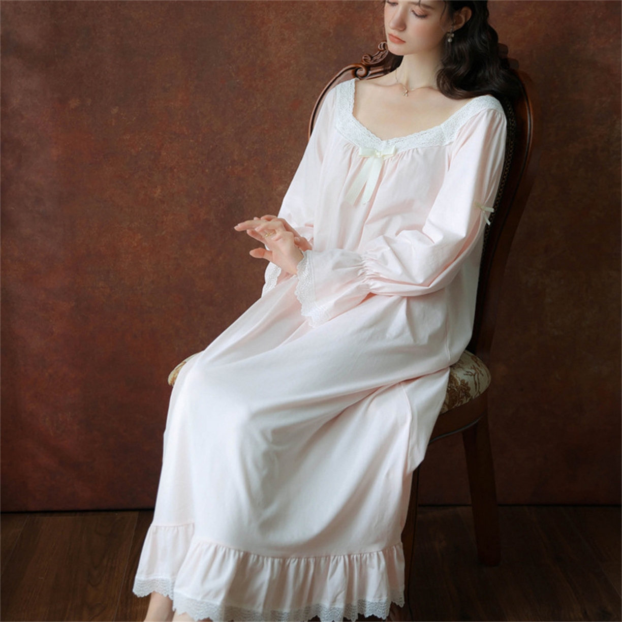 91家纺网 家纺一手货源 找家纺 洛兰沙家居馆 2026新款睡裙春秋季新款长袖长裙批发跨境甜美宫廷公主法式少女宽松睡衣 花色5