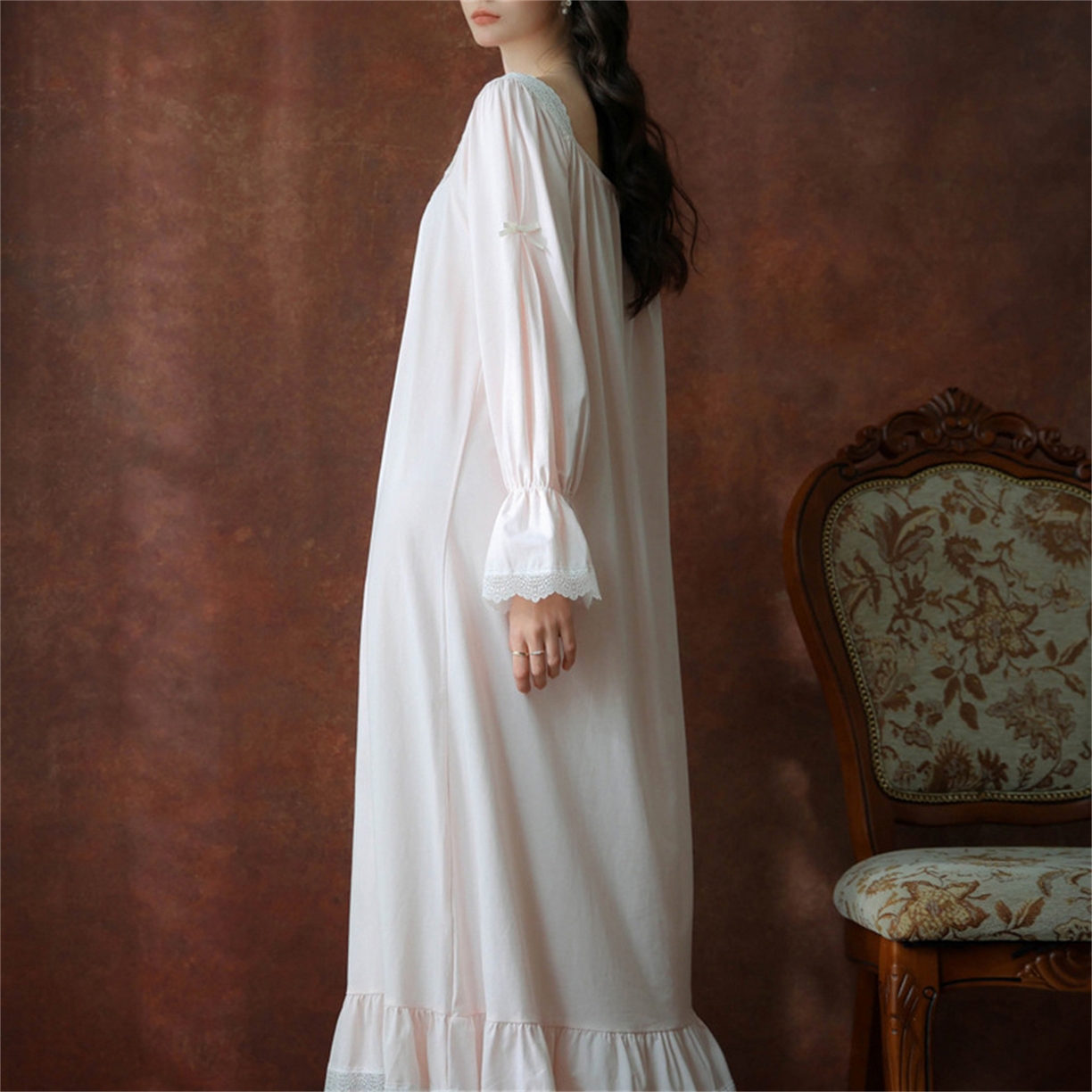 91家纺网 家纺一手货源 找家纺 洛兰沙家居馆 2026新款睡裙春秋季新款长袖长裙批发跨境甜美宫廷公主法式少女宽松睡衣 花色5