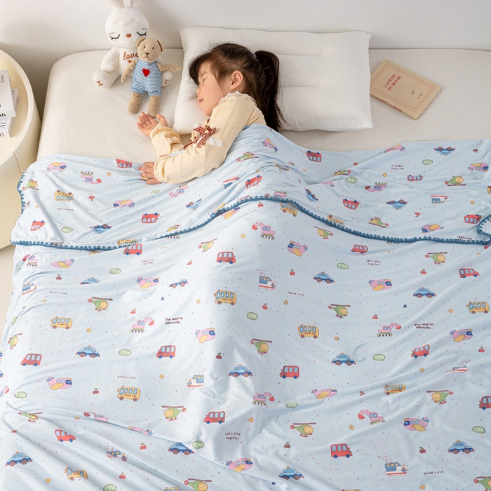 91家纺网 家纺一手货源 找家纺 榆禾家纺 2026新款不断货A类儿童凉感针织毯夏凉被婴儿幼儿园超柔卡通三角针夏被盖毯 小汽车-针织盖毯