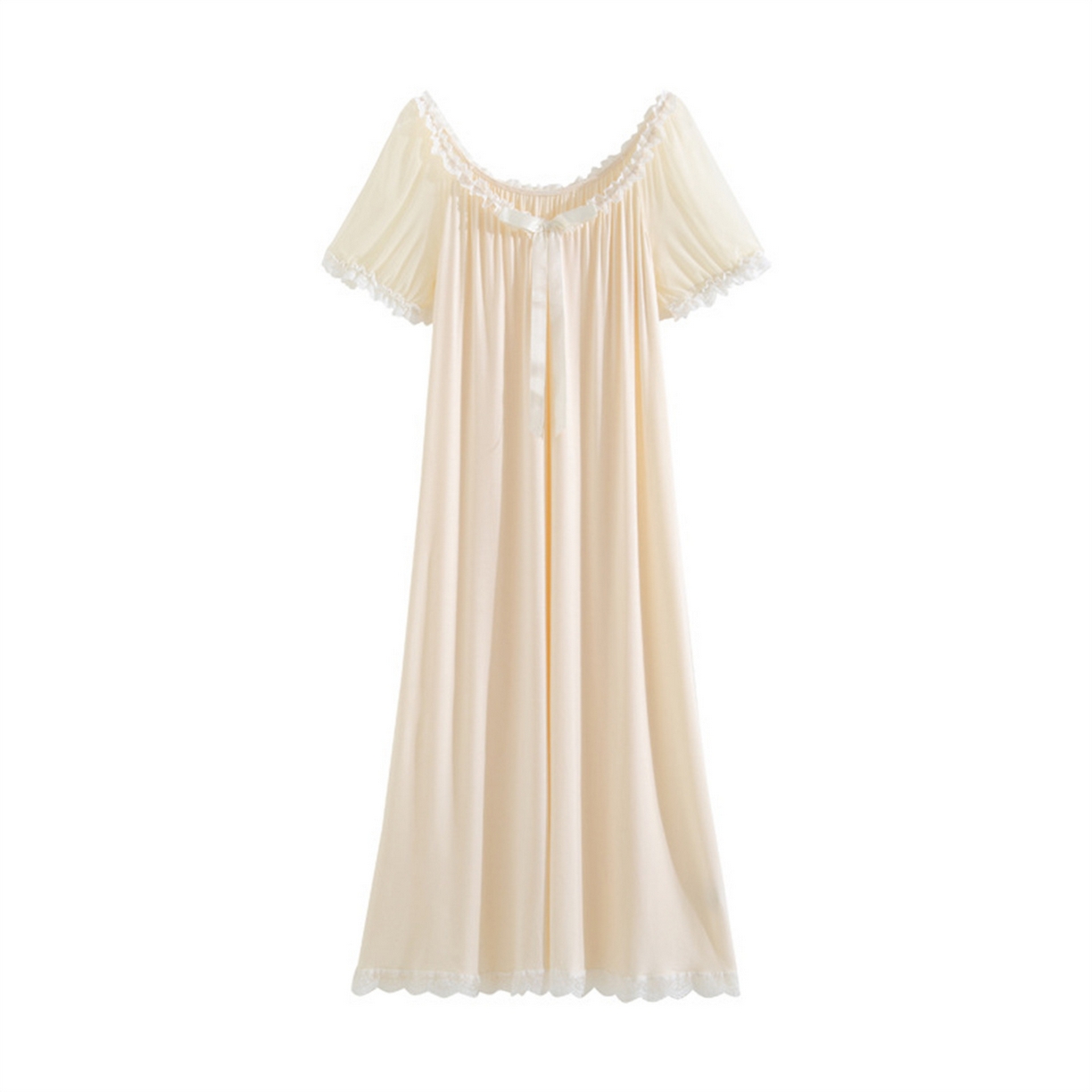 91家纺网 家纺一手货源 找家纺 洛兰沙家居馆 2026新款睡裙少女短袖法式复古公主风睡衣裙夏天新款长款柔美蕾丝宽松长裙 花色2