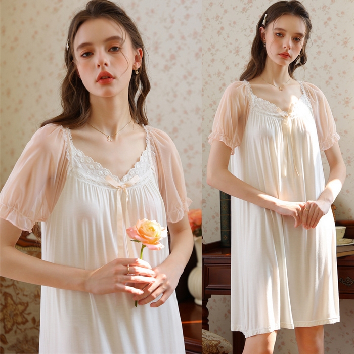 91家纺网 家纺一手货源 找家纺 （总）洛兰沙家居馆 2026新款清仓捡漏法式春夏睡裙少女薄款宽松大码跨境出口批发家居服尺码联系工厂客服