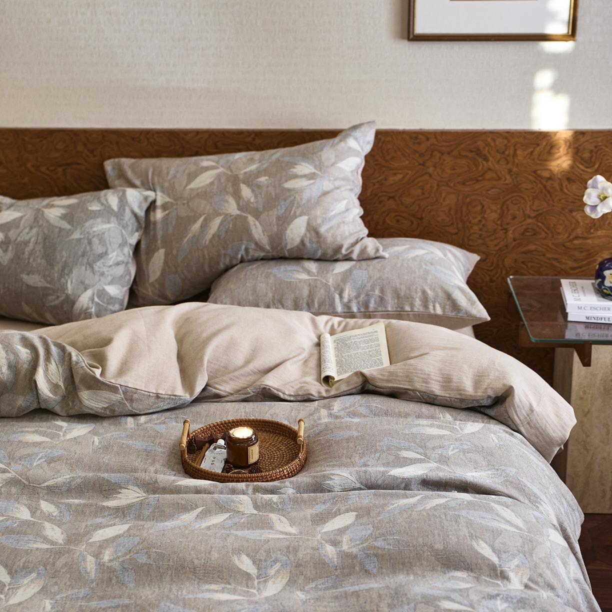 91家纺网 家纺一手货源 找家纺 安莱生活 2026新品色织棉麻大提花四件套蔓藤浮雕复古被套床单床品 蔓藤-汀蓝