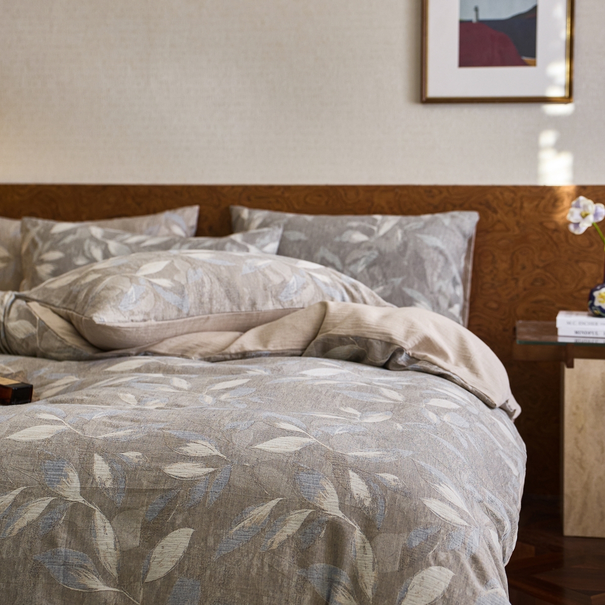 91家纺网 家纺一手货源 找家纺 安莱生活 2026新品色织棉麻大提花四件套蔓藤浮雕复古被套床单床品 蔓藤-汀蓝