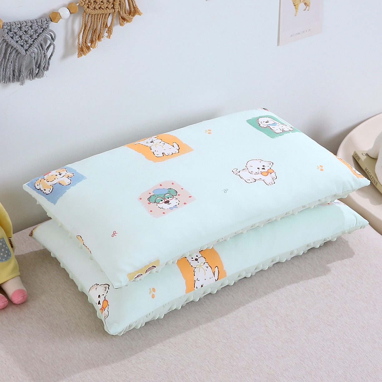 91家纺网 家纺一手货源 找家纺 （总）珍贝家纺 2026新款A面凉感丝+B面豆豆绒枕头枕套+枕芯儿童枕学生枕枕头枕芯