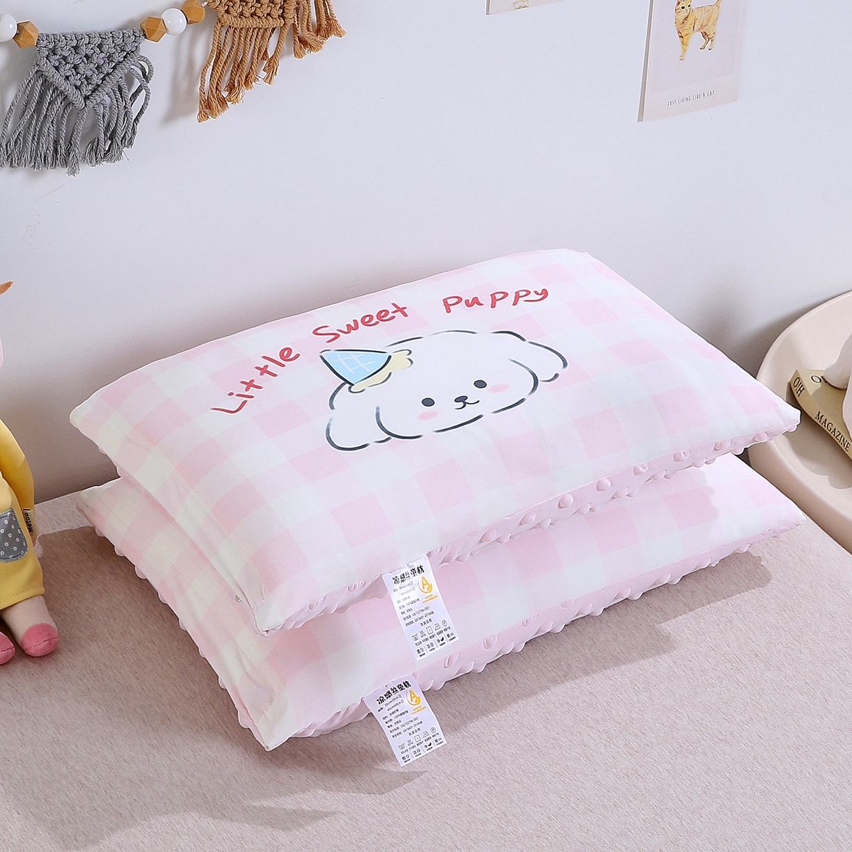 珍贝家纺 2026新款A面凉感丝+B面豆豆绒枕头枕套+枕芯儿童枕学生枕枕头枕芯 凉感--小比熊