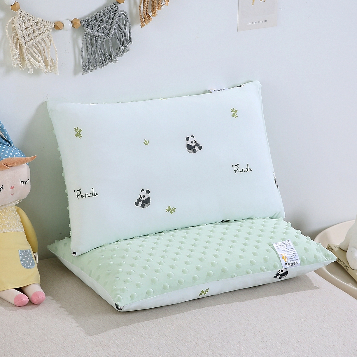 91家纺网 家纺一手货源 找家纺 珍贝家纺 2026新款A面凉感丝+B面豆豆绒枕头枕套+枕芯儿童枕学生枕枕头枕芯 凉感--小熊猫