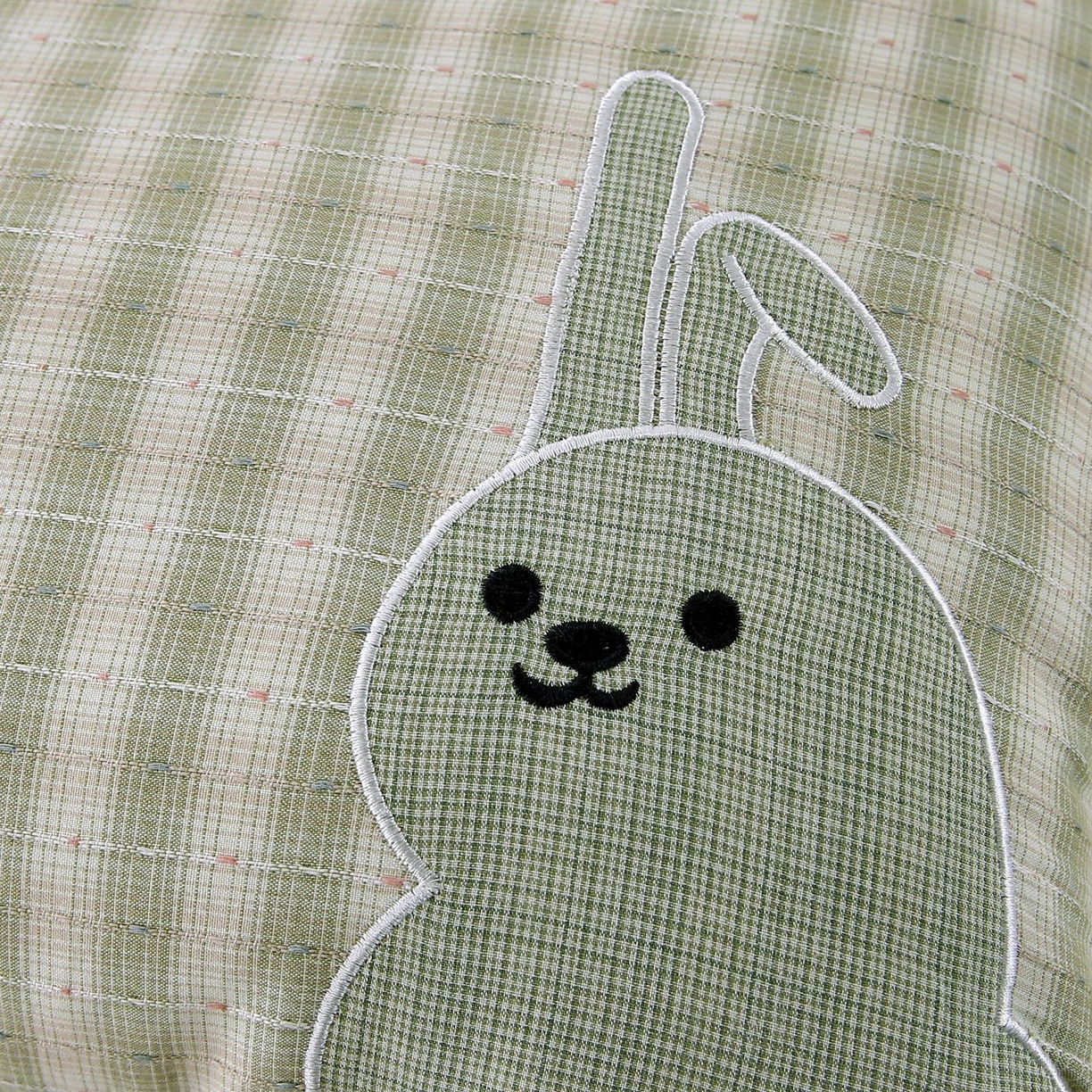 91家纺网 家纺一手货源 找家纺 珍贝家纺 2026新款全棉水洗棉贴布绣荞麦枕枕头枕芯-短尾兔 短尾兔-绿