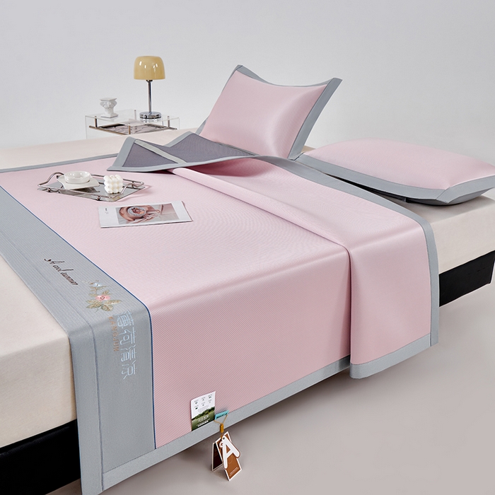 91家纺网 家纺一手货源 找家纺 小牛席业 2026春夏新款双PE高凉感-薄荷清凉冰丝席席子凉席 粉色