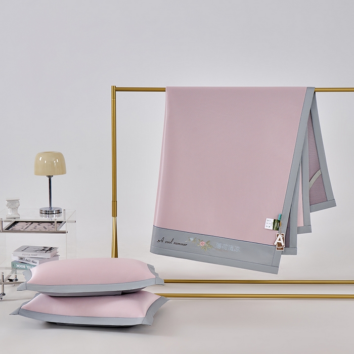 91家纺网 家纺一手货源 找家纺 小牛席业 2026春夏新款双PE高凉感-薄荷清凉冰丝席席子凉席 粉色