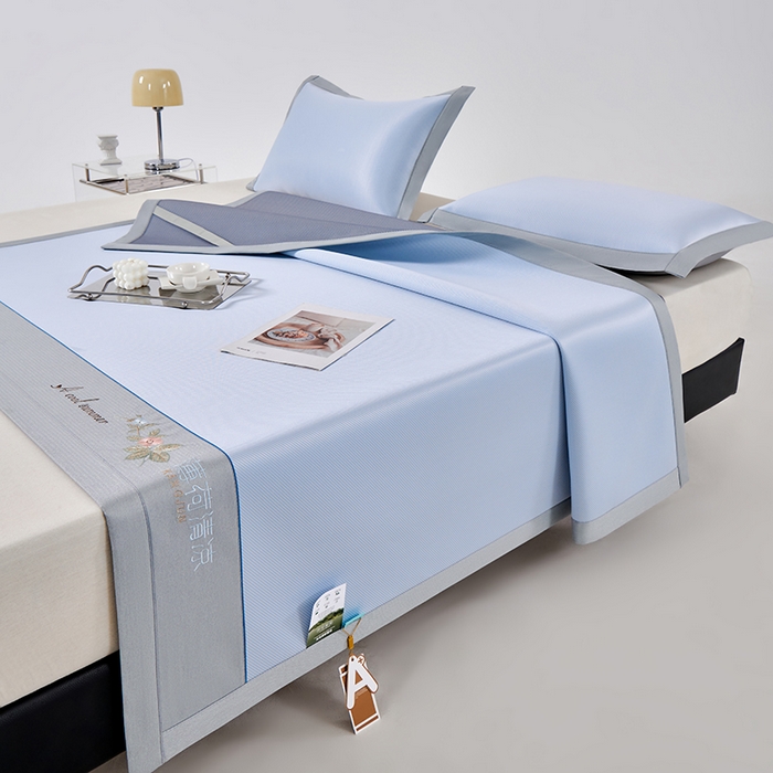 91家纺网 家纺一手货源 找家纺 小牛席业 2026春夏新款双PE高凉感-薄荷清凉冰丝席席子凉席 蓝色