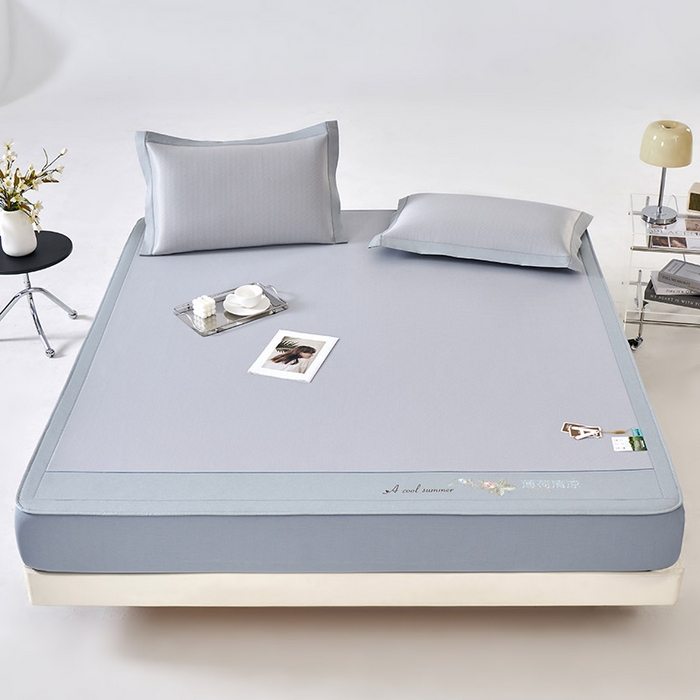 91家纺网 家纺一手货源 找家纺 小牛席业 2026春夏新款双PE高凉感-薄荷清凉冰丝席席子凉席-床笠款 灰色