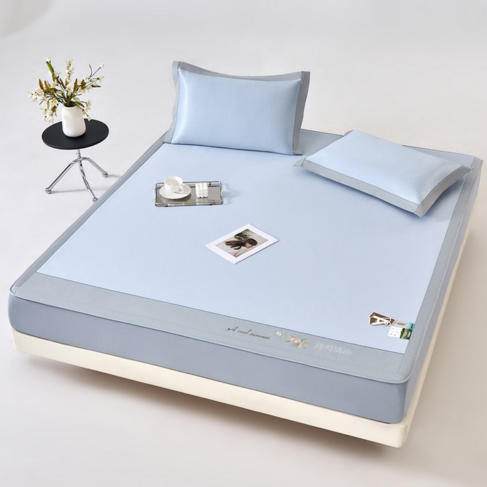 91家纺网 家纺一手货源 找家纺 小牛席业 2026春夏新款双PE高凉感-薄荷清凉冰丝席席子凉席-床笠款 蓝色