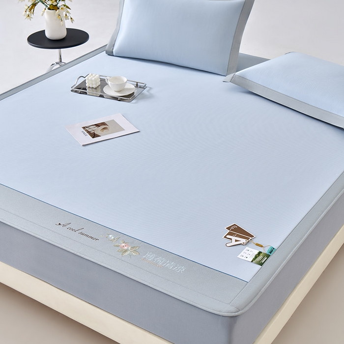 91家纺网 家纺一手货源 找家纺 小牛席业 2026春夏新款双PE高凉感-薄荷清凉冰丝席席子凉席-床笠款 蓝色