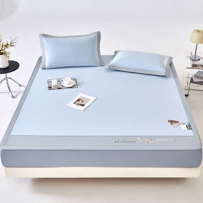 91家纺网 家纺一手货源 找家纺 小牛席业 2026春夏新款双PE高凉感-薄荷清凉冰丝席席子凉席-床笠款 蓝色