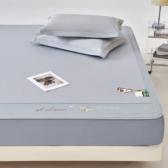 91家纺网 家纺一手货源 找家纺 小牛席业 2026春夏新款双PE高凉感-薄荷清凉冰丝席席子凉席-床笠款 灰色