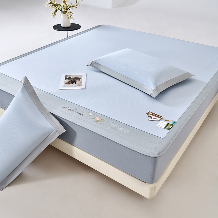 91家纺网 家纺一手货源 找家纺 小牛席业 2026春夏新款双PE高凉感-薄荷清凉冰丝席席子凉席-床笠款 蓝色