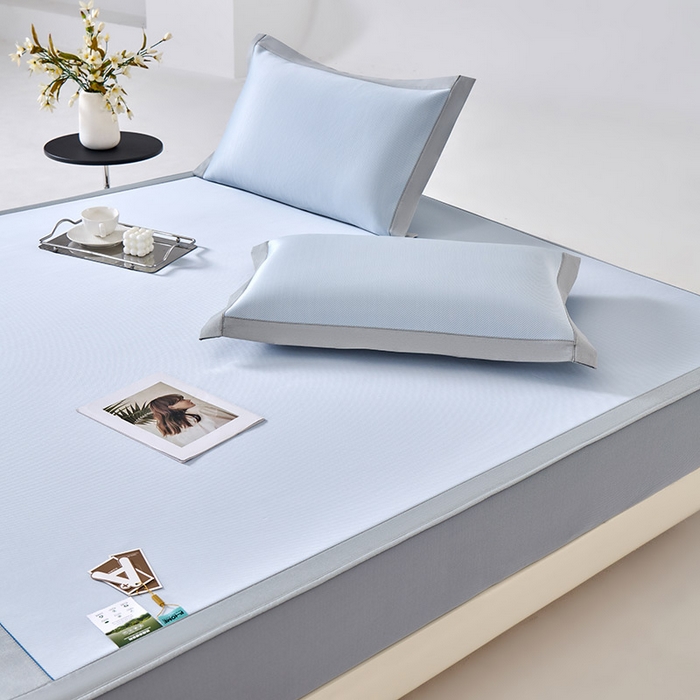 91家纺网 家纺一手货源 找家纺 小牛席业 2026春夏新款双PE高凉感-薄荷清凉冰丝席席子凉席-床笠款 蓝色