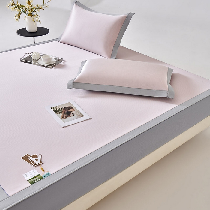 91家纺网 家纺一手货源 找家纺 小牛席业 2026春夏新款双PE高凉感-薄荷清凉冰丝席席子凉席-床笠款 粉色