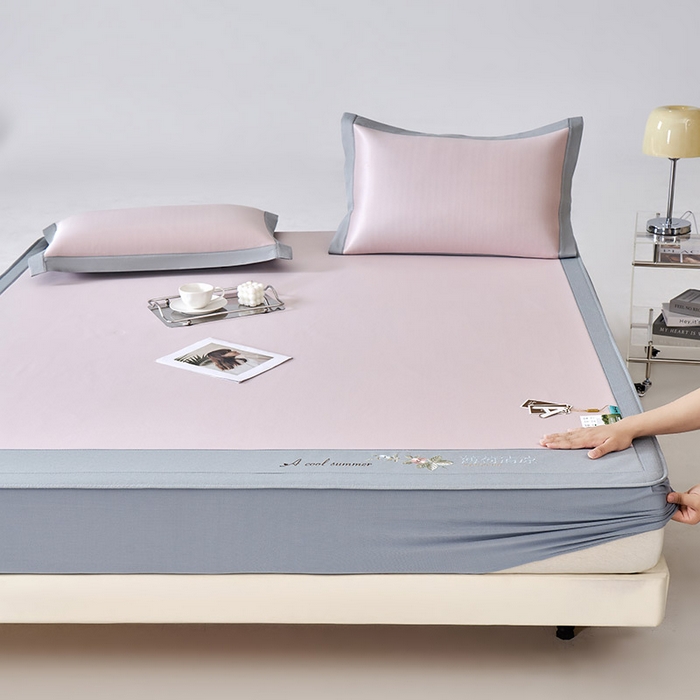 小牛席业 2026春夏新款双PE高凉感-薄荷清凉冰丝席席子凉席-床笠款 粉色