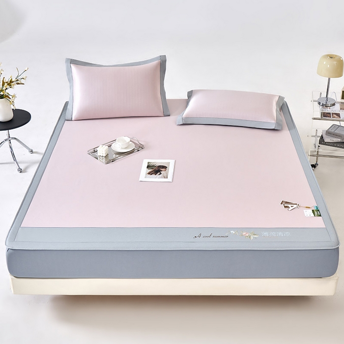 91家纺网 家纺一手货源 找家纺 小牛席业 2026春夏新款双PE高凉感-薄荷清凉冰丝席席子凉席-床笠款 粉色