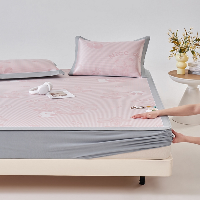 91家纺网 家纺一手货源 找家纺 （总）小牛席业 2026新款胖达凉感提花冰丝席席子凉席-床笠款