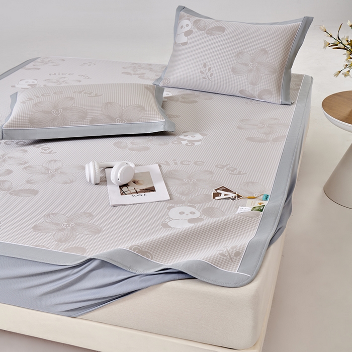 91家纺网 家纺一手货源 找家纺 小牛席业 2026新款胖达凉感提花冰丝席席子凉席-床笠款 香槟