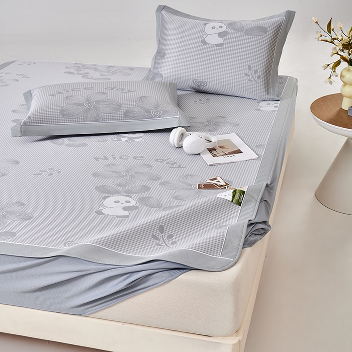 小牛席业 2026新款胖达凉感提花冰丝席席子凉席-床笠款 灰色