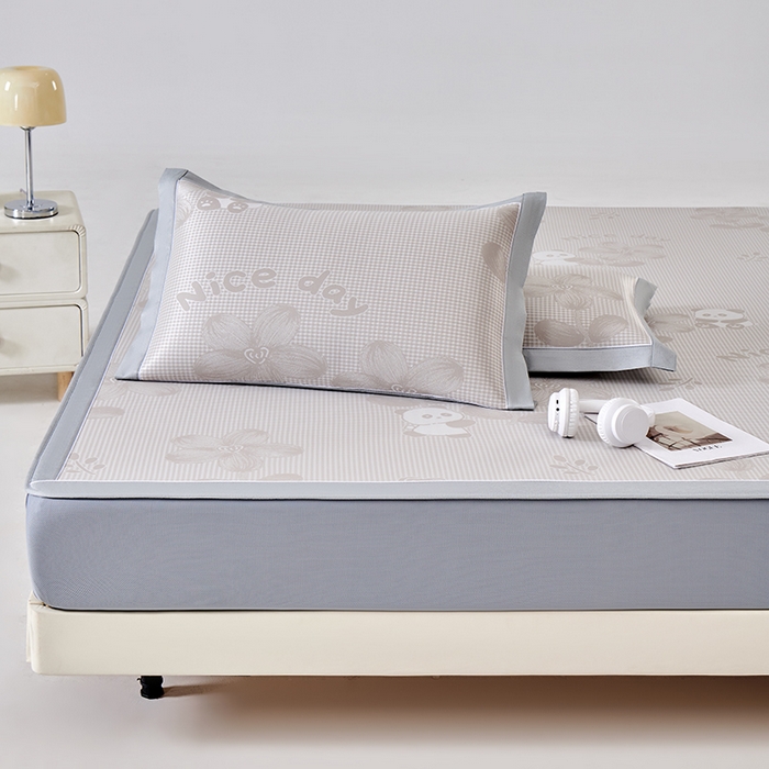 91家纺网 家纺一手货源 找家纺 小牛席业 2026新款胖达凉感提花冰丝席席子凉席-床笠款 香槟