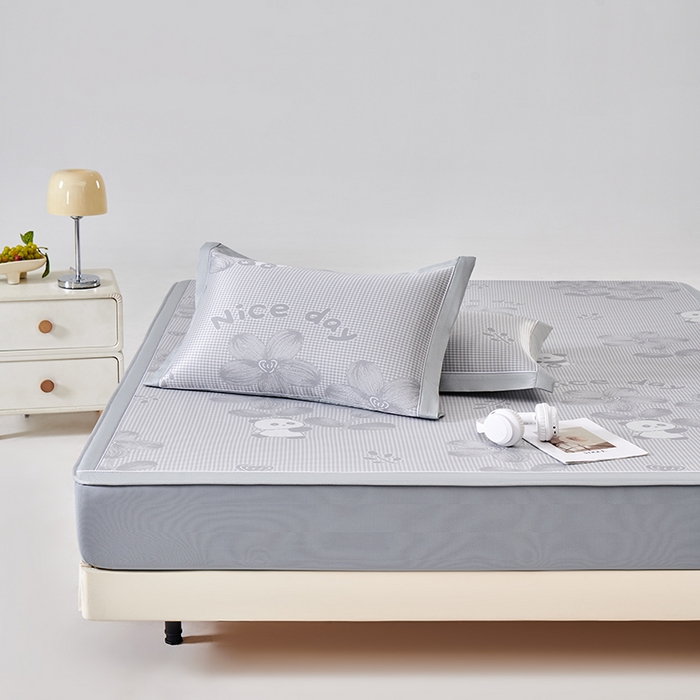 91家纺网 家纺一手货源 找家纺 小牛席业 2026新款胖达凉感提花冰丝席席子凉席-床笠款 灰色