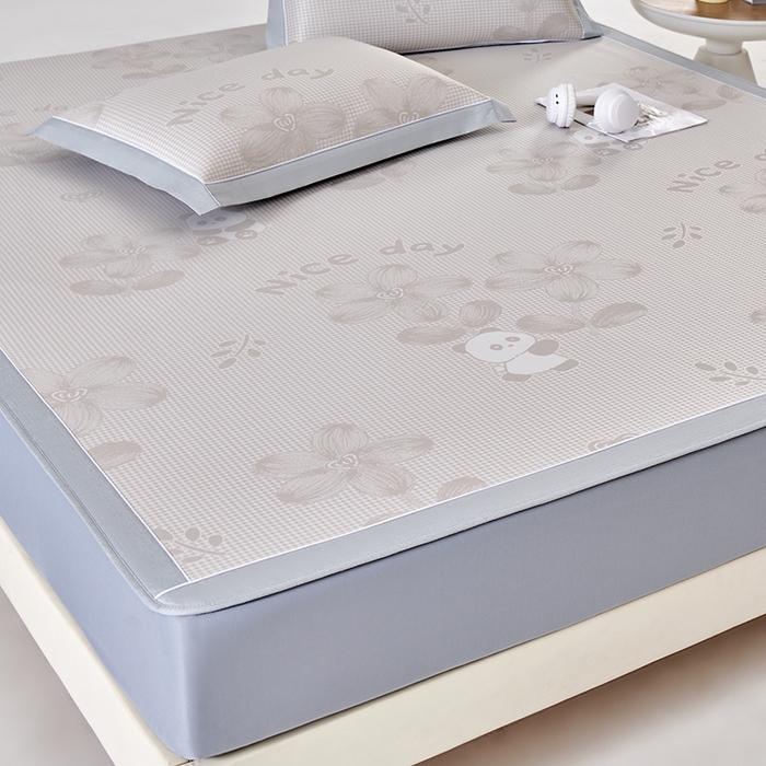 91家纺网 家纺一手货源 找家纺 小牛席业 2026新款胖达凉感提花冰丝席席子凉席-床笠款 香槟