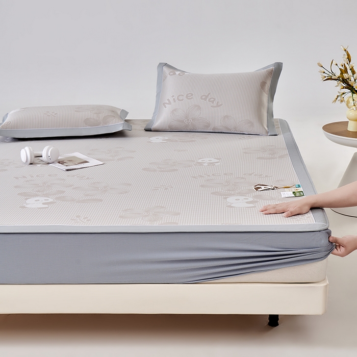 91家纺网 家纺一手货源 找家纺 小牛席业 2026新款胖达凉感提花冰丝席席子凉席-床笠款 香槟