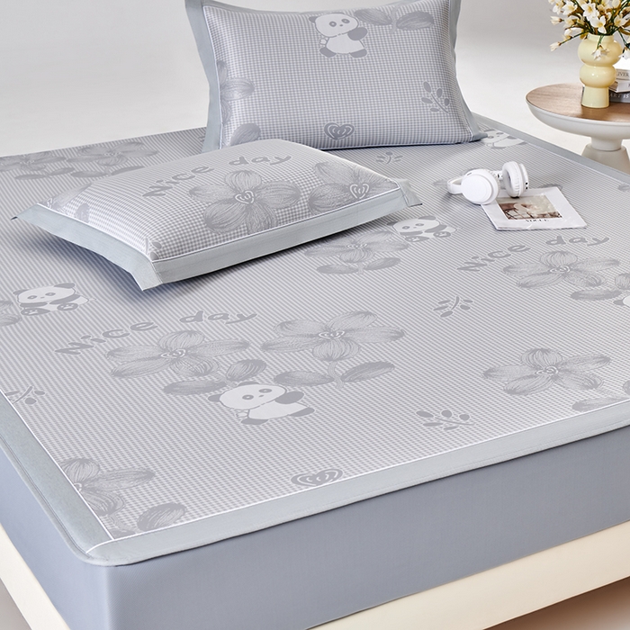 91家纺网 家纺一手货源 找家纺 小牛席业 2026新款胖达凉感提花冰丝席席子凉席-床笠款 灰色