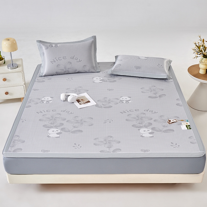 91家纺网 家纺一手货源 找家纺 小牛席业 2026新款胖达凉感提花冰丝席席子凉席-床笠款 灰色