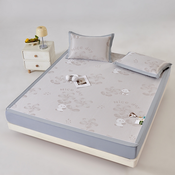 91家纺网 家纺一手货源 找家纺 小牛席业 2026新款胖达凉感提花冰丝席席子凉席-床笠款 香槟