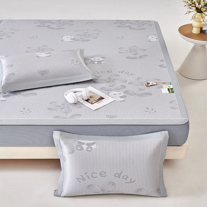 91家纺网 家纺一手货源 找家纺 小牛席业 2026新款胖达凉感提花冰丝席席子凉席-床笠款 灰色