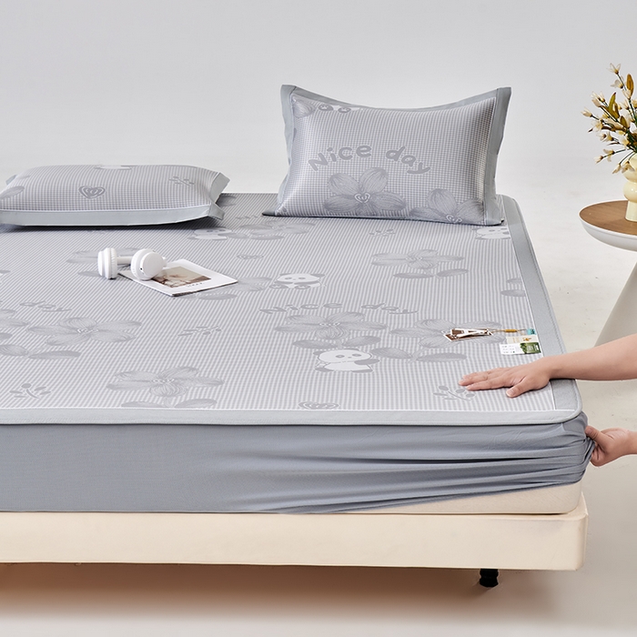 91家纺网 家纺一手货源 找家纺 小牛席业 2026新款胖达凉感提花冰丝席席子凉席-床笠款 灰色