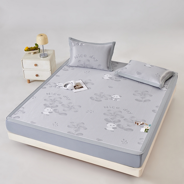 91家纺网 家纺一手货源 找家纺 小牛席业 2026新款胖达凉感提花冰丝席席子凉席-床笠款 灰色