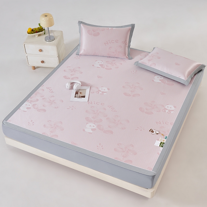 91家纺网 家纺一手货源 找家纺 小牛席业 2026新款胖达凉感提花冰丝席席子凉席-床笠款 粉色