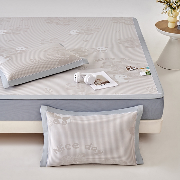 91家纺网 家纺一手货源 找家纺 小牛席业 2026新款胖达凉感提花冰丝席席子凉席-床笠款 香槟