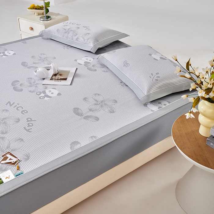 91家纺网 家纺一手货源 找家纺 小牛席业 2026新款胖达凉感提花冰丝席席子凉席-床笠款 灰色