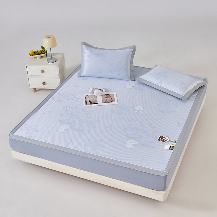 91家纺网 家纺一手货源 找家纺 小牛席业 2026新款胖达凉感提花冰丝席席子凉席-床笠款 蓝色