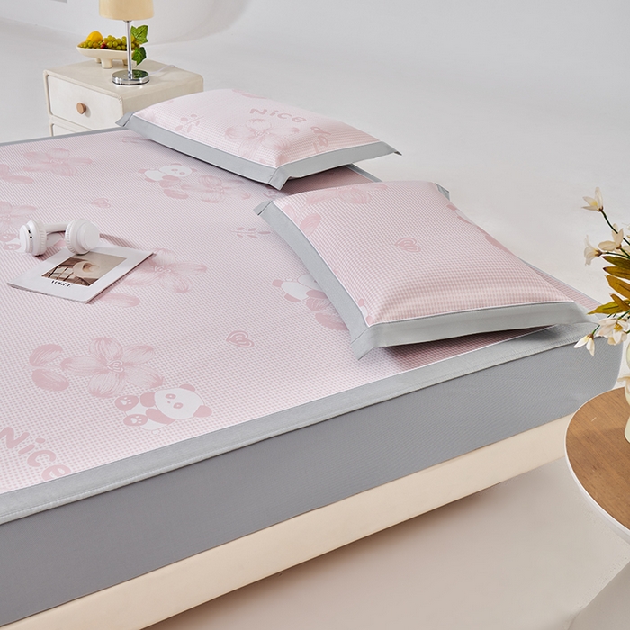 91家纺网 家纺一手货源 找家纺 小牛席业 2026新款胖达凉感提花冰丝席席子凉席-床笠款 粉色