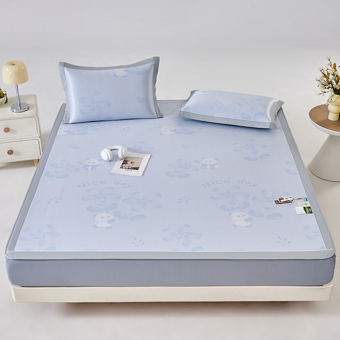 91家纺网 家纺一手货源 找家纺 小牛席业 2026新款胖达凉感提花冰丝席席子凉席-床笠款 蓝色