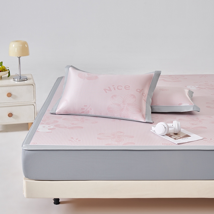 91家纺网 家纺一手货源 找家纺 小牛席业 2026新款胖达凉感提花冰丝席席子凉席-床笠款 粉色