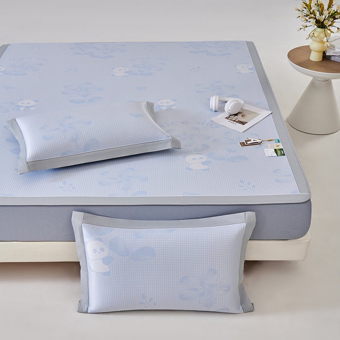 91家纺网 家纺一手货源 找家纺 小牛席业 2026新款胖达凉感提花冰丝席席子凉席-床笠款 蓝色