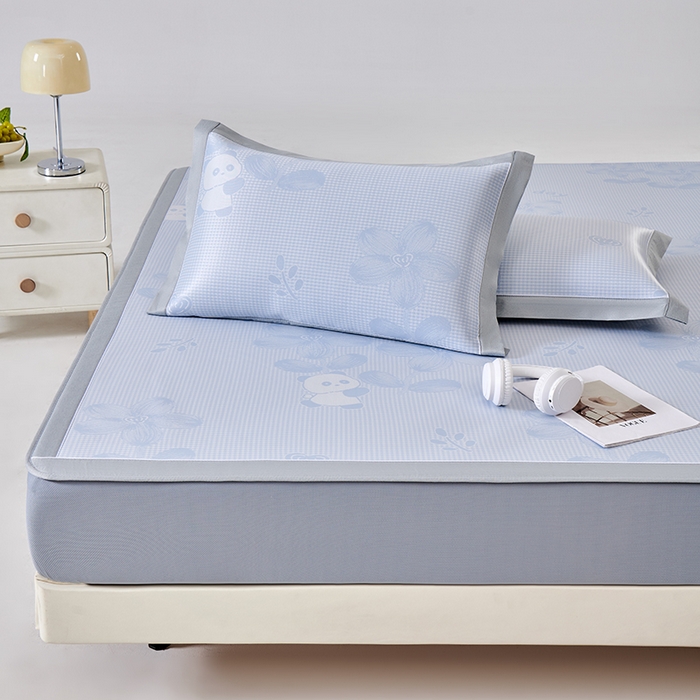 91家纺网 家纺一手货源 找家纺 小牛席业 2026新款胖达凉感提花冰丝席席子凉席-床笠款 蓝色