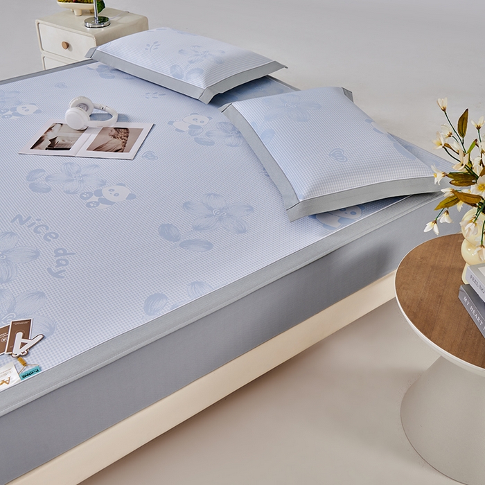 91家纺网 家纺一手货源 找家纺 小牛席业 2026新款胖达凉感提花冰丝席席子凉席-床笠款 蓝色