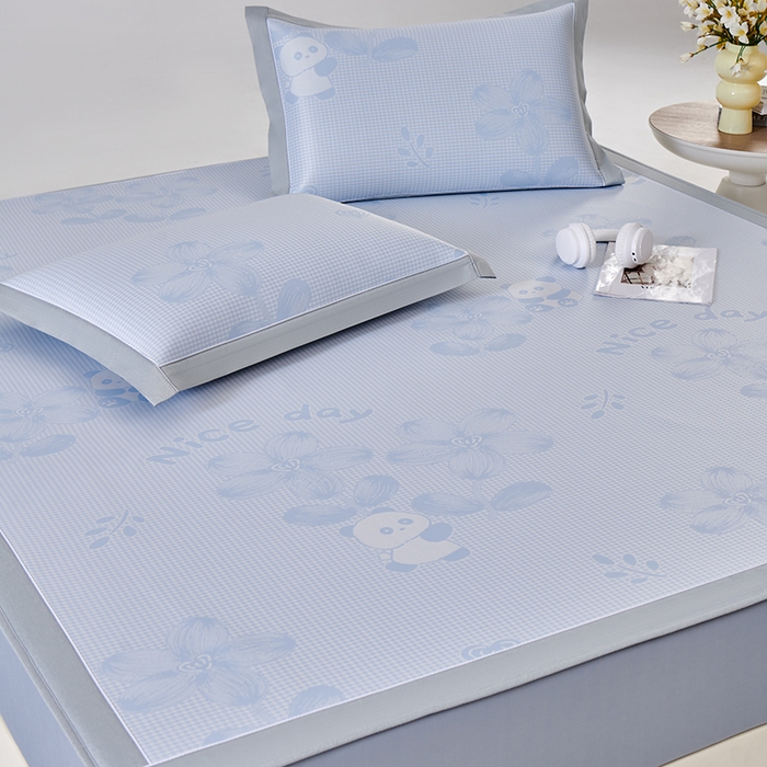 91家纺网 家纺一手货源 找家纺 小牛席业 2026新款胖达凉感提花冰丝席席子凉席-床笠款 蓝色