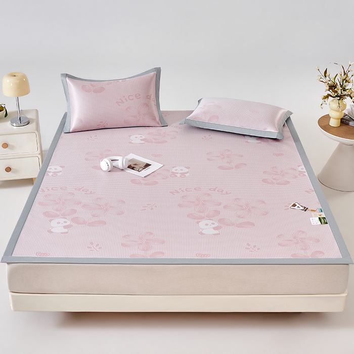 91家纺网 家纺一手货源 找家纺 小牛席业 2026新款胖达凉感提花冰丝席席子凉席 粉色